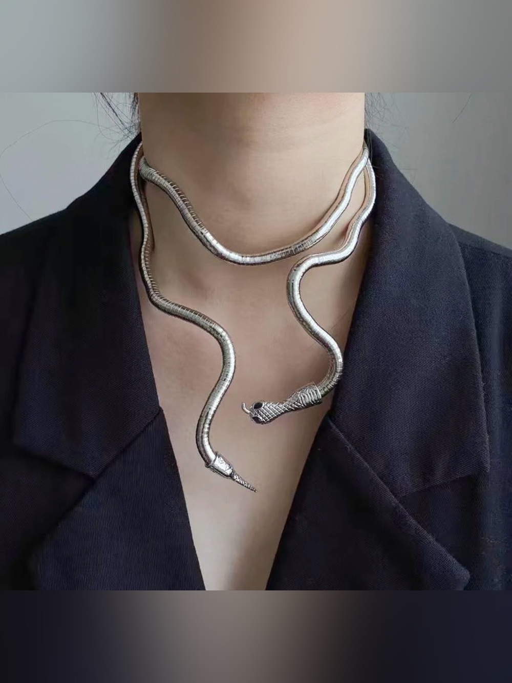 Silver Serpenti Choker Necklace Bendable Multi-Way Statement Collar
